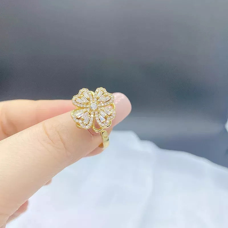 Luxury Adjustable Four-Leaf Clover Rotating Anti-Anxiety Ring