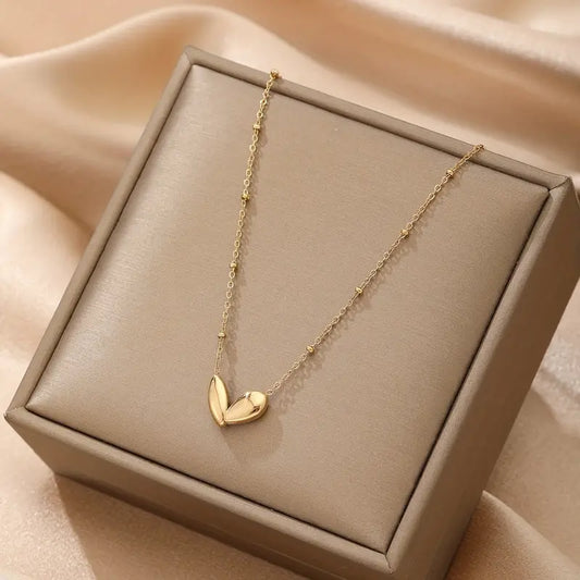 Golden Stainless Steel Small Heart Pendant Necklace